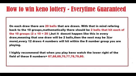 how to win keno lottery|how to win the lottery guaranteed.